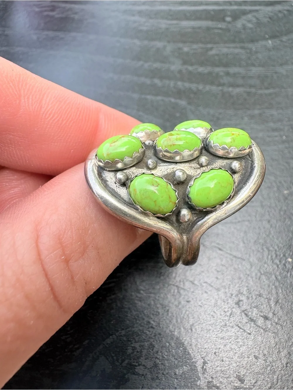 Vintage Sterling Silver Green Turquoise Cluster Ring  - Size 8.25